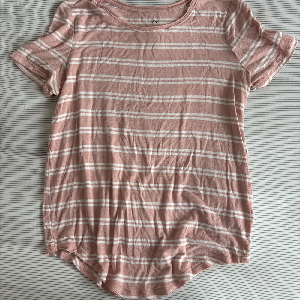 SO Blush and White Striped Short Sleeve Tee